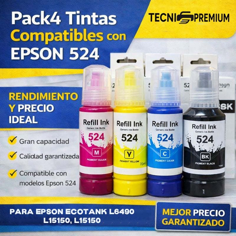 Combo 4 Tintas Compatible Para Eps L6490 L15150 L15160 Negro, Cian, Magenta Y Amarillo