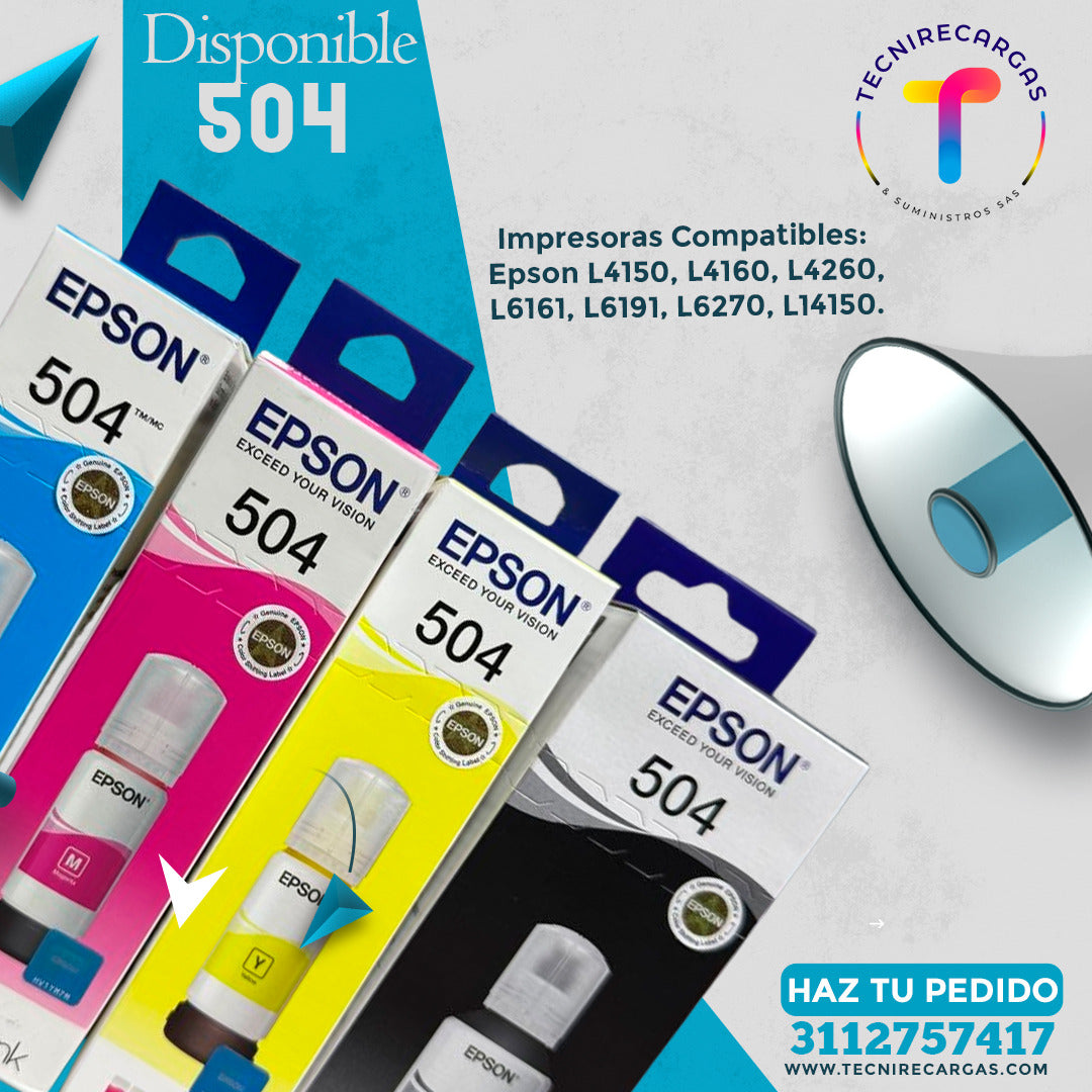 Kit de 4 tintas Epson Originales 504 Impre L4150 L4160 L4260 L6161 L6171