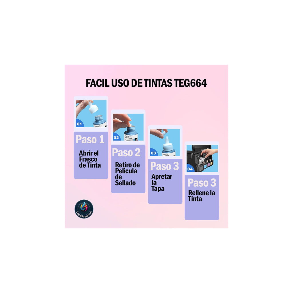 Kit 4 Tintas 664 Compatible Con Epson L110 L120 L220 L300 L310