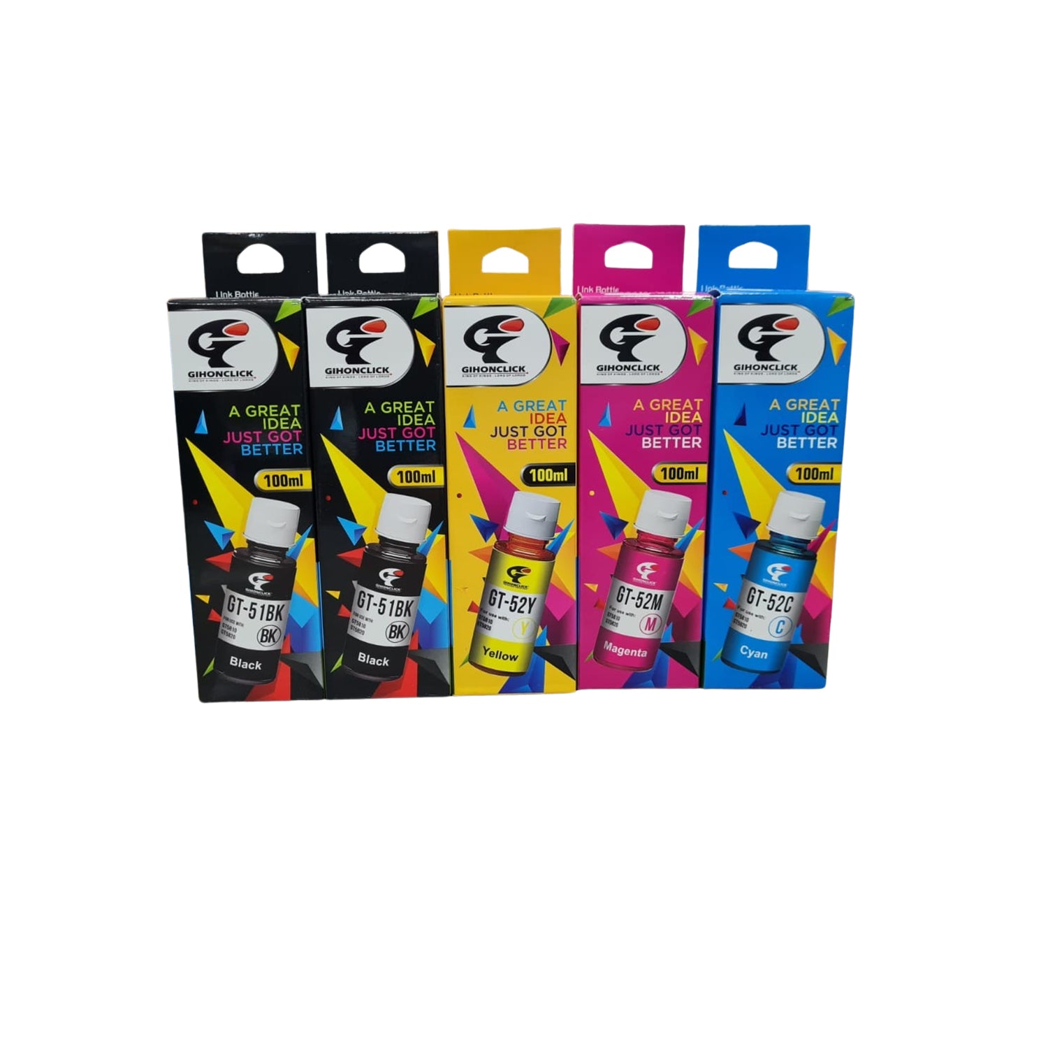 Kit 5 Tintas Gt-51 Gt-52 Genericas Para Gt 5820 Tank115 Negro, Magenta. Amarilllo Y Azu