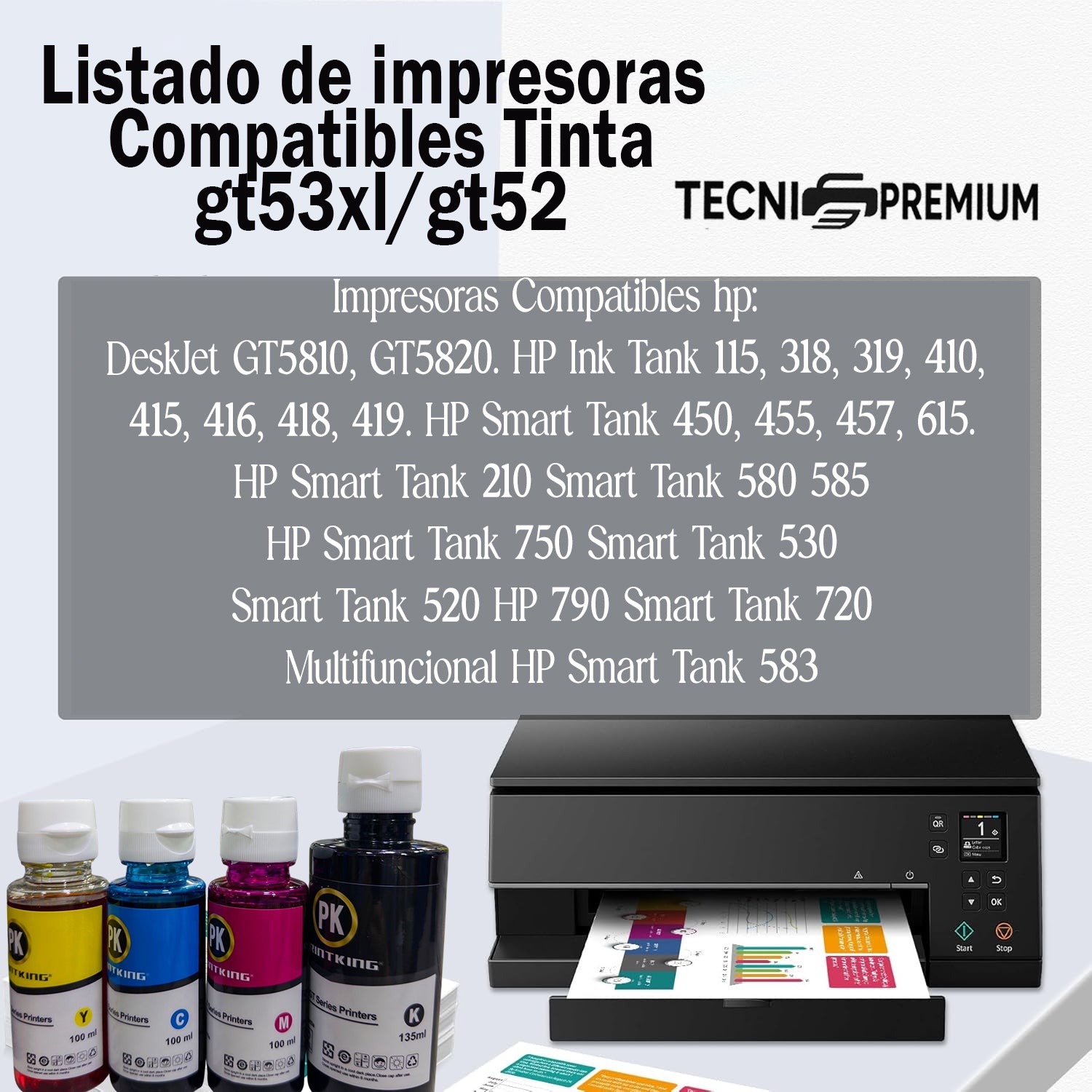 4 Tinta Compatible Gt53xl Gt52 Para Hp Smart Tank 720 750 790 515